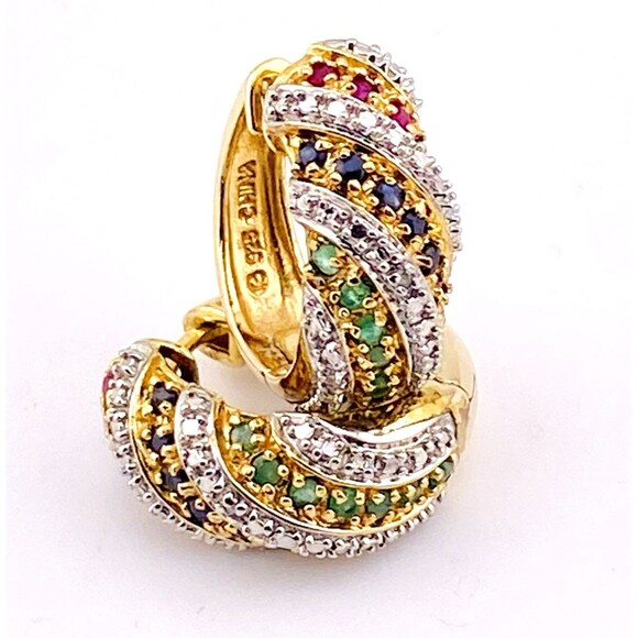 Ross Simmons Gold Over Sterling Set Multi Gem Bombe Ring n Huggie Hoop Earrings - Picture 12 of 15